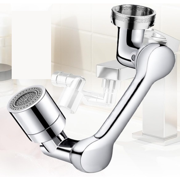 KSM-KA-1080R 1080° Robotic Arm Multi-Axis Solid Brass Swivel Faucet Extender Aerator - Quanzhou Keshiman Sanitaryware Source Factory Wholesale (Solid H59 Brass 3-Joint Articulating Arm, 6-Layer Mirror Chrome / Gunmetal Grey)