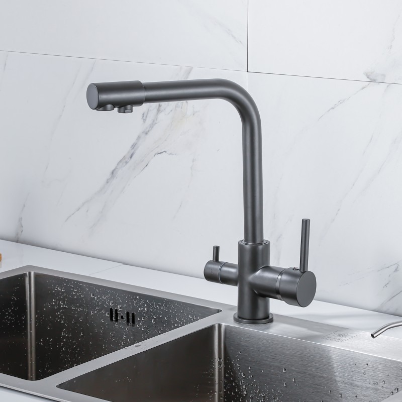 KSM-KF-RO01 Gunmetal Grey 3-Way Kitchen Mixer Faucet with Independent RO Filtered Drinking Water Waterway