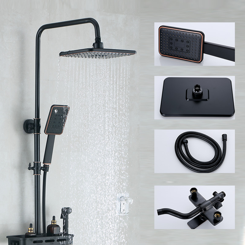 KSM-SS-AB04 Matte Black and Antique Bronze Solid Brass 4-Function Exposed Rain Shower and Bidet Sprayer Set