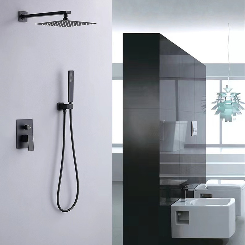 KSM-SS-CB02 Architectural Matte Black Solid Brass Concealed Wall-Mount Rain Shower and Handheld Mixer System