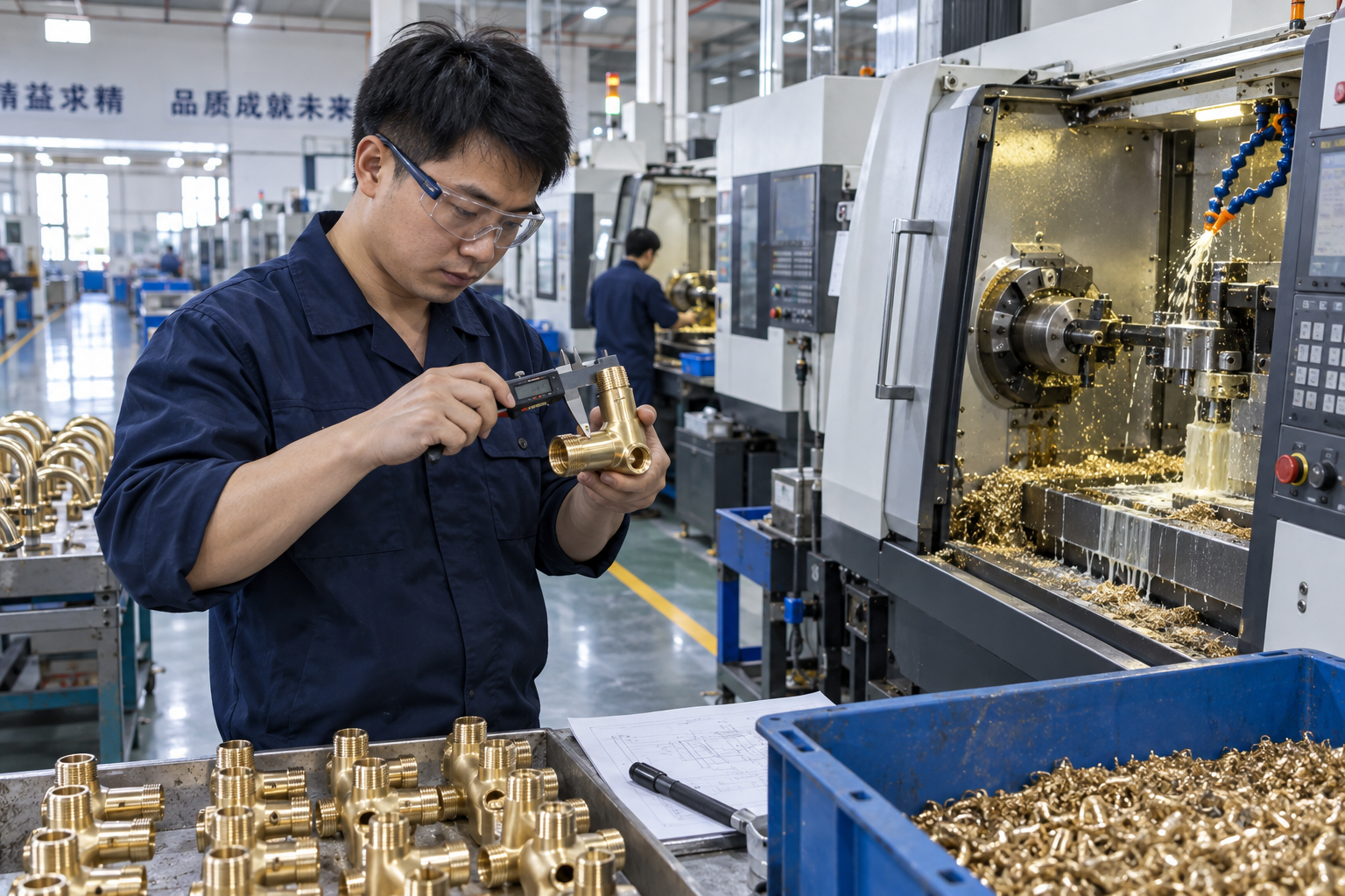 Multi-Axis CNC Machining Center and Digital Caliper Thread Tolerance Inspection