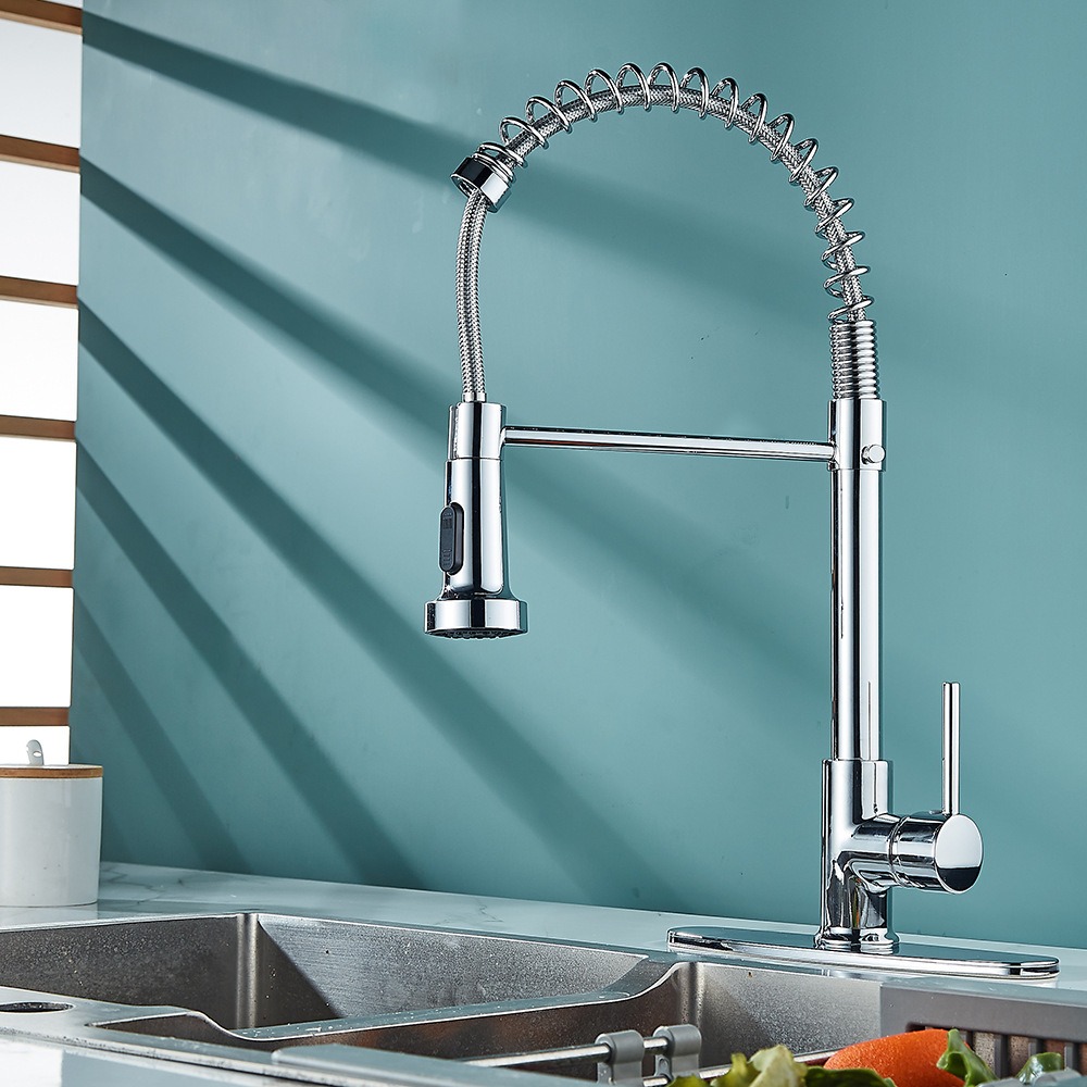 KSM-KF-SP04 6-Layer Mirror Chrome Commercial Spring Pull-Down Kitchen Faucet