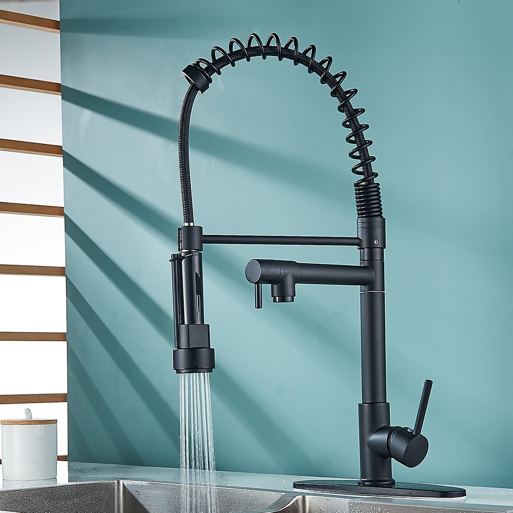 KSM-KF-SP02 Commercial Dual-Spout Spring Pull-Down Kitchen Faucet in Anti-Fingerprint Matte Black Nano Finish