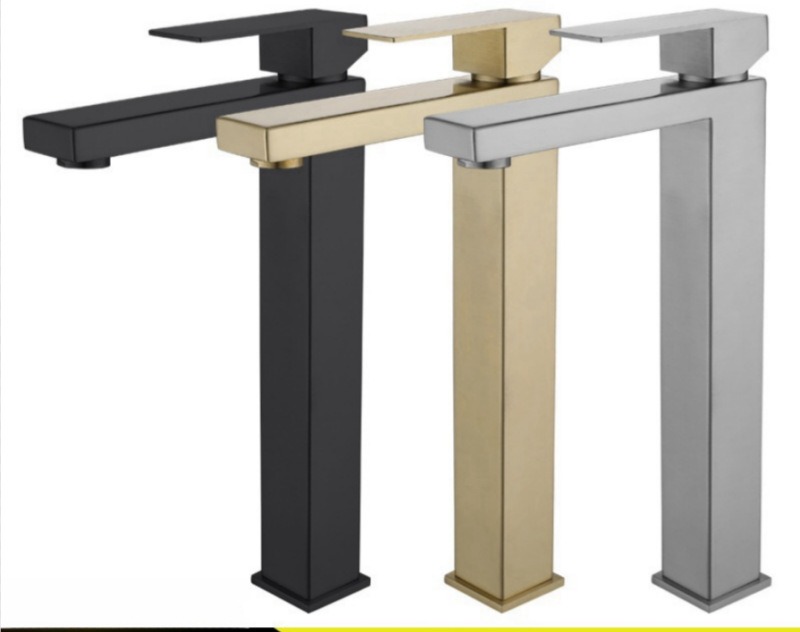 KSM-BF-TV06 Tall Countertop Vessel Basin Mixer in Matte Black, Brushed Gold, and Brushed Nickel (ID 740182535404)